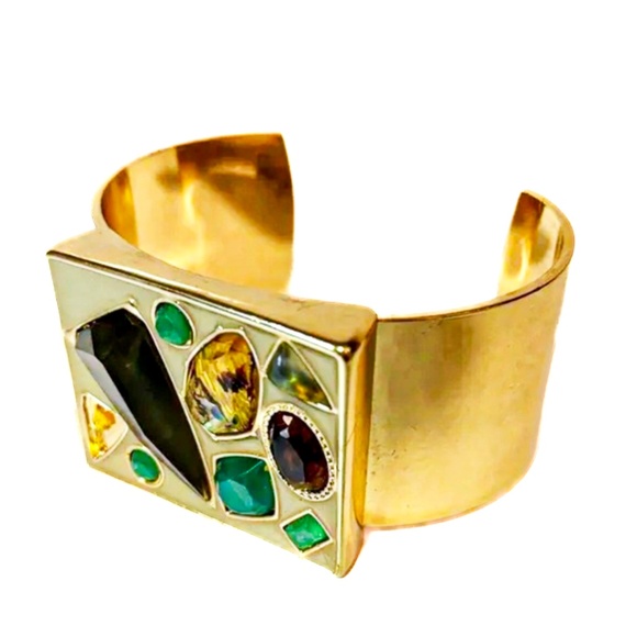 Bloomingdale's Jewelry - NEW - Glam Wide Gold Metal Multicolor Gemstone Boho Chic Cuff Bracelet